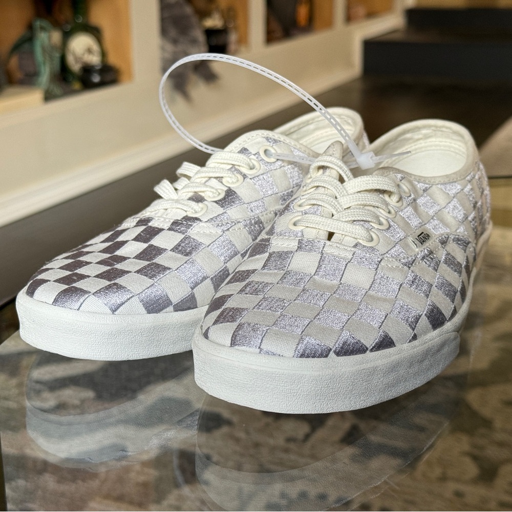 New White and Silver Checkered lo pro Women's Vans